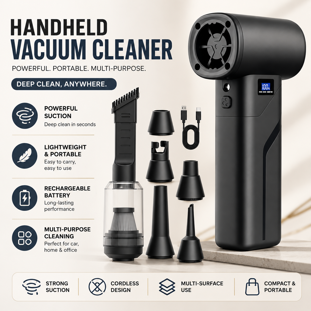 Portable 2-in-1 Handheld Vacuum Cleaner